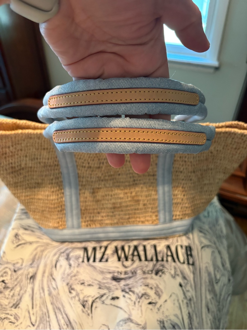 EUC MZ Wallace Raffia and chambray medium Tote - Picture 2 of 16
